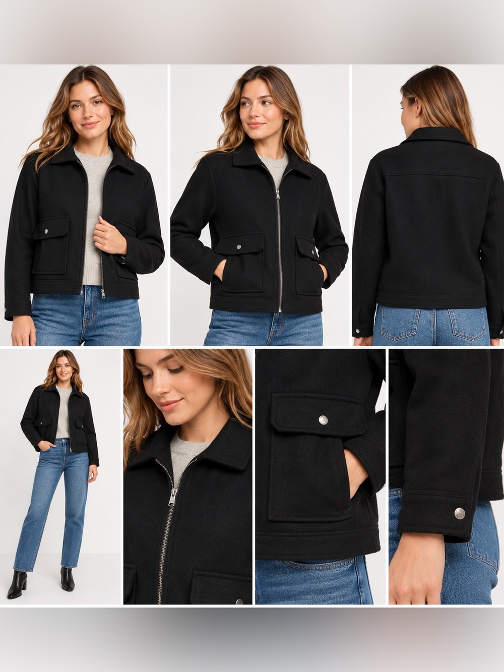 Banana Republic Black Zip Front Utility Jacket Coat Size Medium
